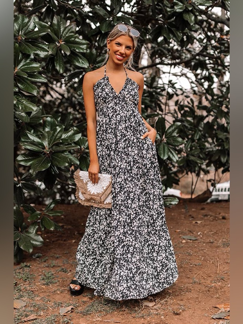 NWT Entro x Impressions Boutique Moonlit Cabana Halter Maxi Dress S